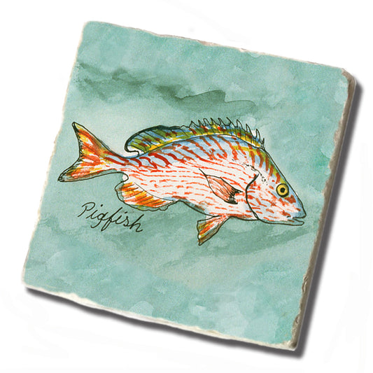 Coaster - Tumbled Tile Pig Fish