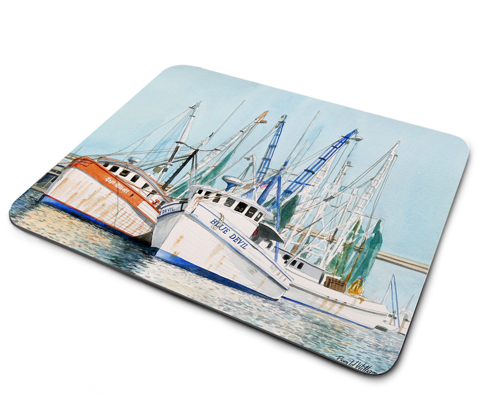 Mouse Pad - Capt. Elliott and Blue Devil Shrimp Boats Waiting To Go Out