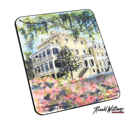 Mouse Pad - Monterey Square Savannah Georgia with Flowers