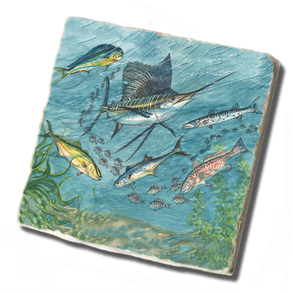 Coaster - Tumbled Tile So Many Fish So Litle Time