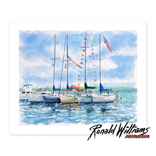 Prints - Rafted Sailboats Tied Together