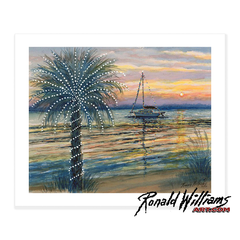 Prints - Sailboat Sun Down with Christmas Lights