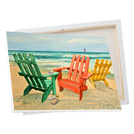 Canvas Prints - Three Adirondack Chair On the Beach