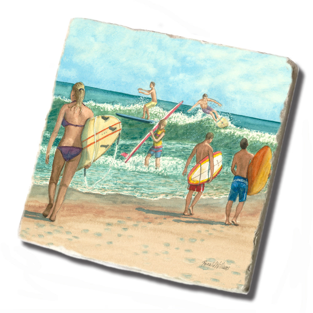 Coaster - Tumbled Tile Surf Scene Kids Surfing