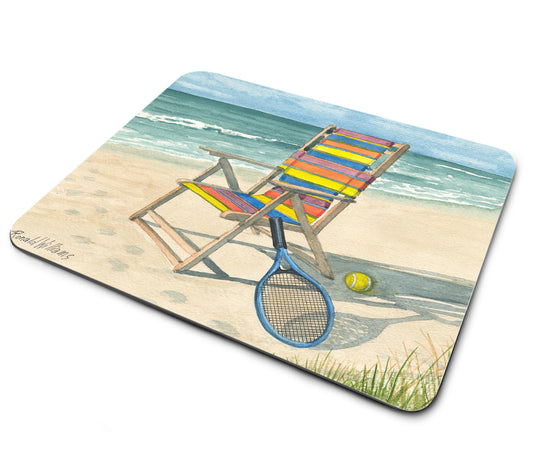 Mouse Pad - Tennis Racquet and Beach Chair On The Beach