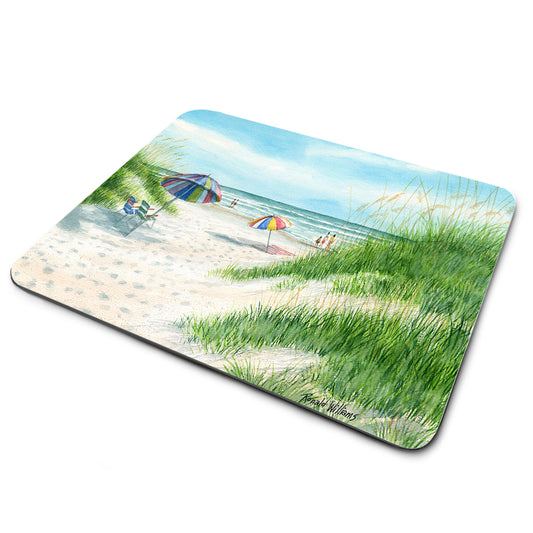 Mouse Pad - Beach Chairs and Umbrellas Between The Sand Dunes By The Ocean