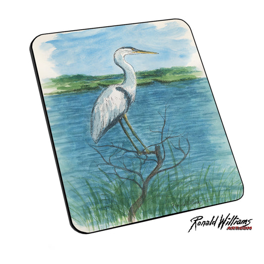Mouse Pad - White Crane Waiting For Lunch