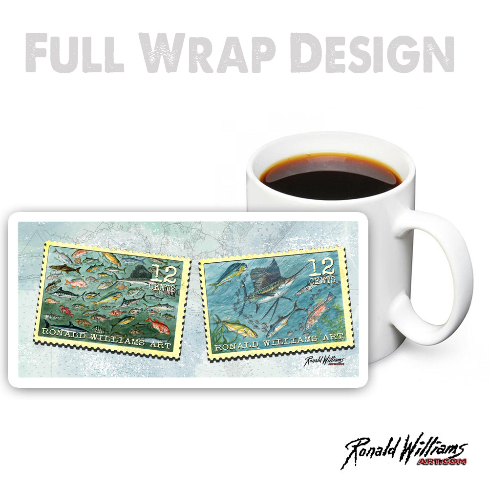 Coffee Mug - Salt Water Fish Postage Stamp Design Full Wrap Design