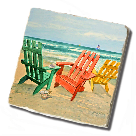 Coaster - Three Colorful Adirondack Chair on the Beach