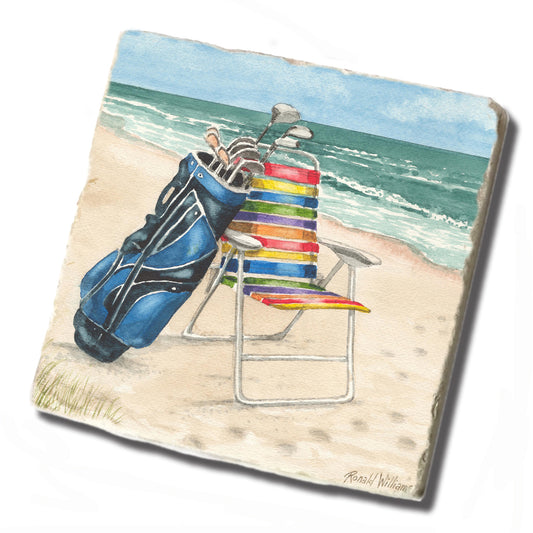 Coaster - Tumbled Tile Beach Chair and Golf Bag on the Beach