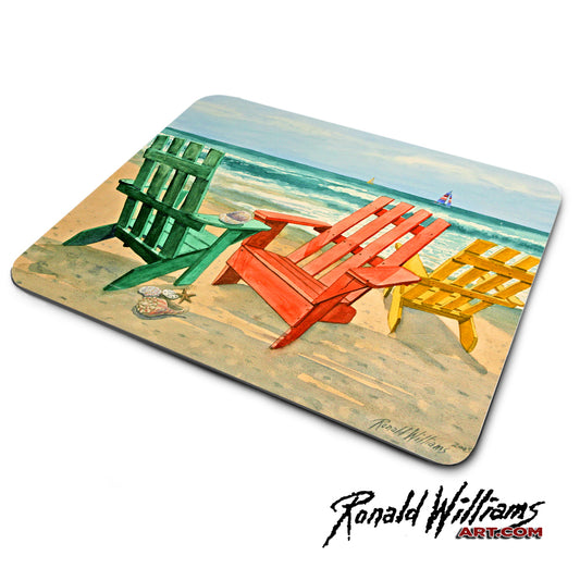 Mouse Pad - Three Colorful Adironadack Chairs On The Beach