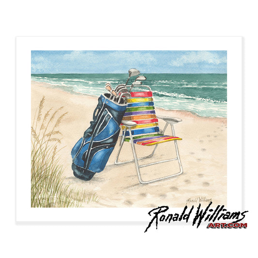 Prints - Beach Chair Golf Clubs On The Beach